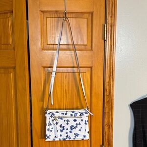 Elegant White and Blue Floral Liz Claibor Crossbody Bag